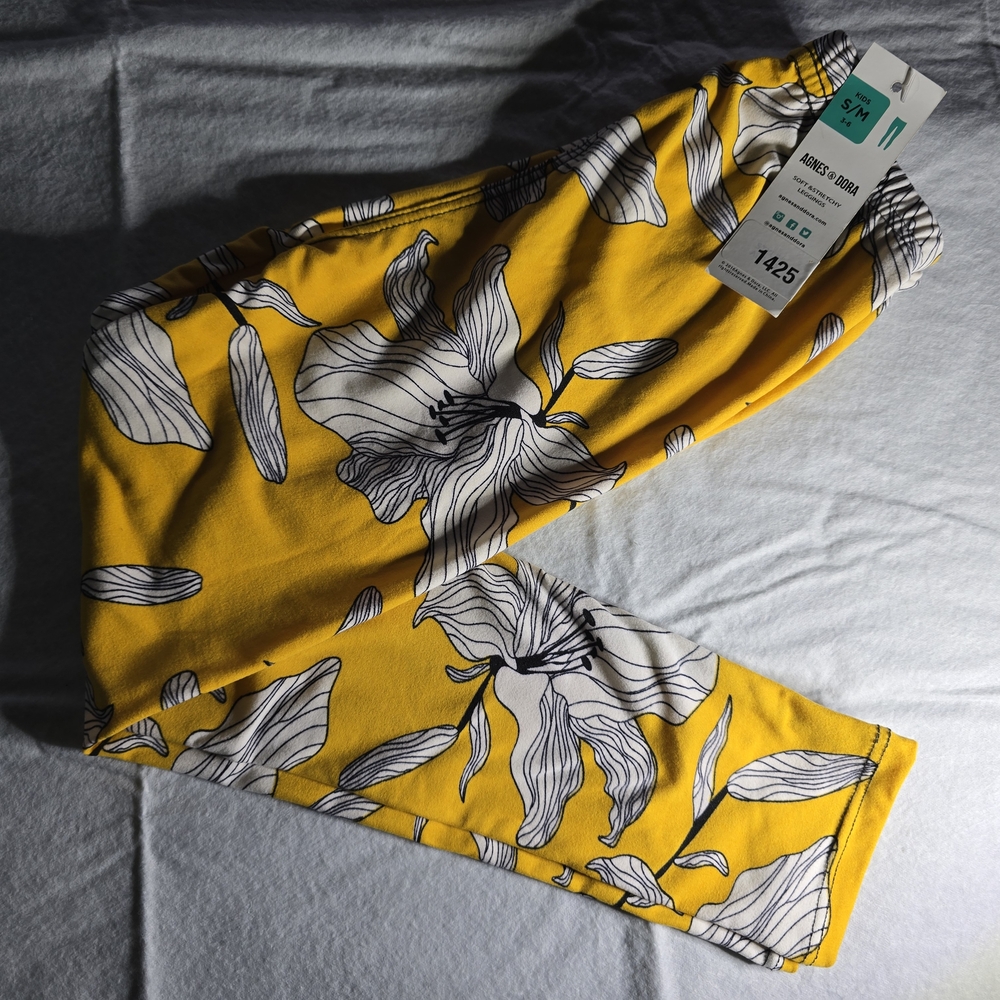 Agnes & Dora Kids Yellow Leaf Print Leggings